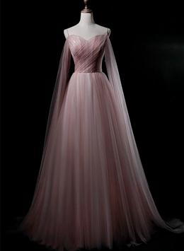 Picture of Pink Sweetheart Tulle Long Elegant Evening Dresses, Pink Formal Dresses